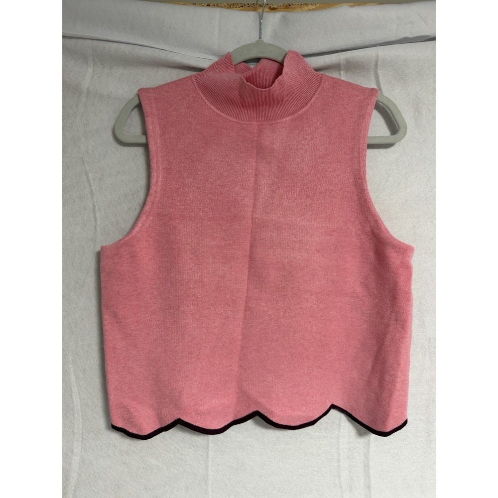 Maeve by Anthropologie Scalloped Turtleneck Sweater Tank Top, Pink, Womens Lg